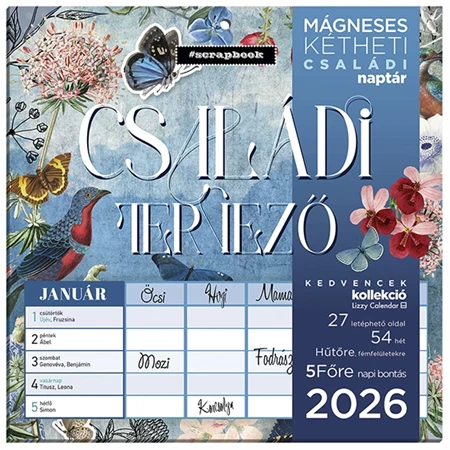 Falinaptár 2026 kéthetes tervező mágneses Családi tervező Scrapbook style