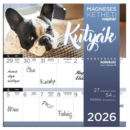 Falinaptár 2026 kéthetes tervező mágneses Kutyák
