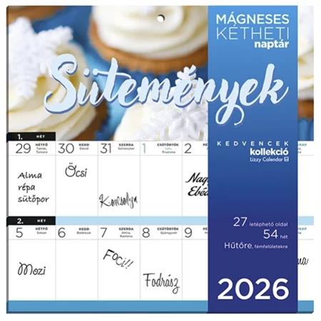 Falinaptár 2026 kéthetes tervező mágneses Sütemények