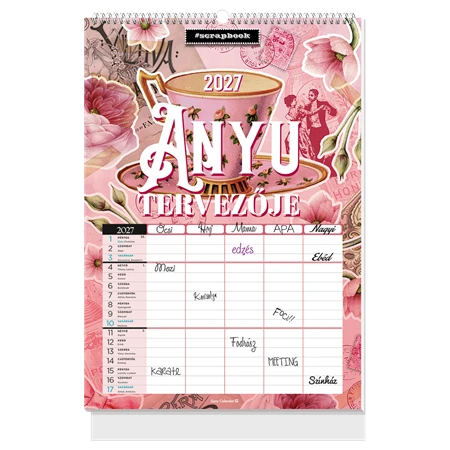 Falinaptár 2027 B/4 LIZZYCALENDAR spirál scrapbook, Anyu tervezője