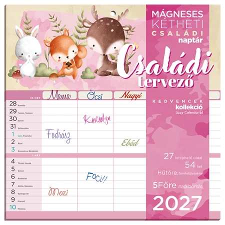 Falinaptár 2027 LIZZYCALENDAR kéthetes tervező mágneses Családi tervező Scrapbook style