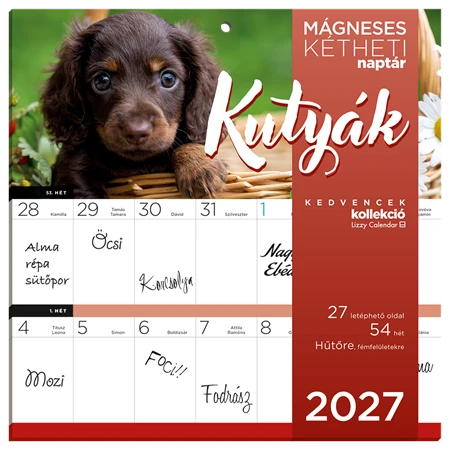 Falinaptár 2027 LIZZYCALENDAR kéthetes tervező mágneses Kutyák