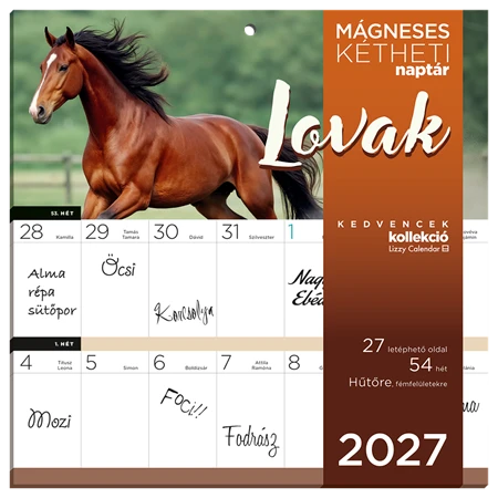 Falinaptár 2027 LIZZYCALENDAR kéthetes tervező mágneses Lovak
