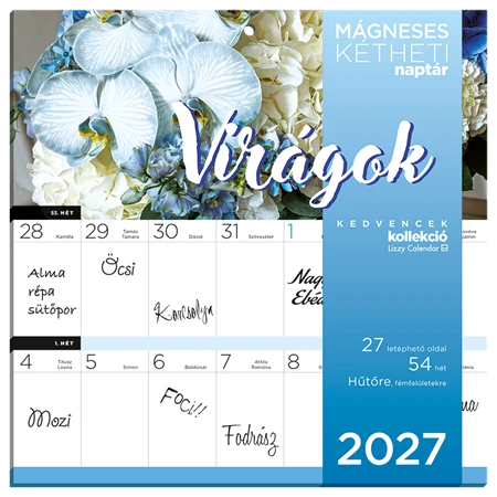 Falinaptár 2027 LIZZYCALENDAR kéthetes tervező mágneses Virágok