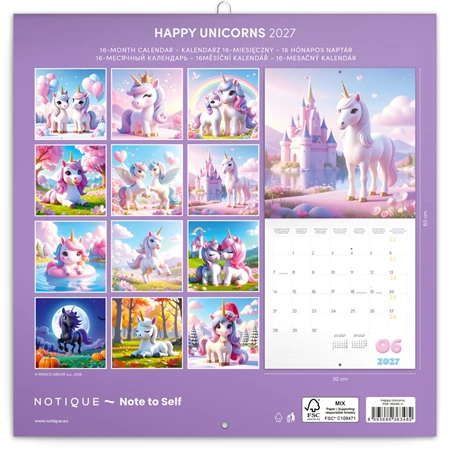 Falinaptár 2027 REAL lemez 300 x 600mm Happy Unicorns