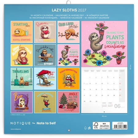 Falinaptár 2027 REAL lemez 300 x 600mm Lazy Sloths