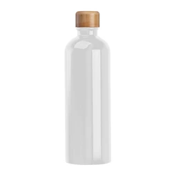 Fém palack, 750 ml-es, karabinerrel, acél ivópalack fehér 7,3 x 23,5 cm bambusz kupakkal, szivárgás mentes