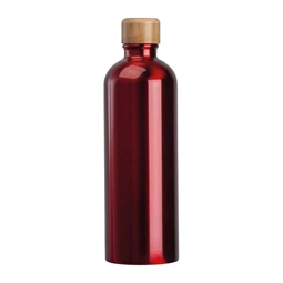 Fém palack, 750 ml-es, karabinerrel, acél ivópalack piros 7,3 x 23,5 cm bambusz kupakkal, szivárgás mentes