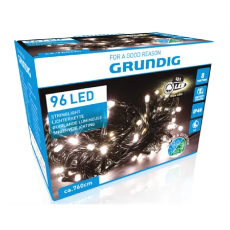 Fényfüzér 96db-os, LED-es, GRUNDIG időkapcsolós 8 funkciós fehér fényű kültéri 700x1