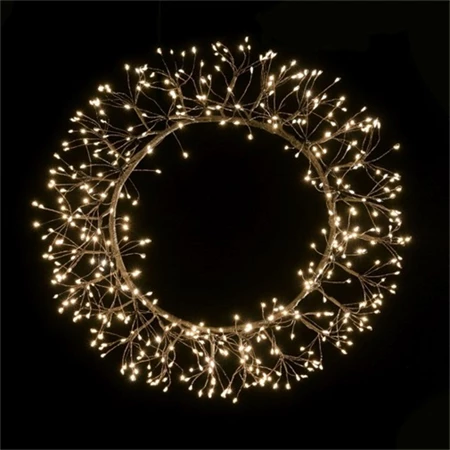 Fénykoszorú akasztós, 600 LED-es, IP44, melegfehér fém, műanyag 60x4x60 cm fekete