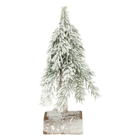 Fenyőfa farönk talpon, havas műanyag 12x12x25 cm zöld