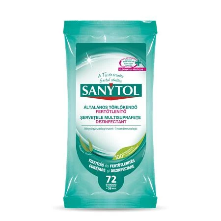 Fertőtlenítő tisztítókendő SANYTOL 36 db maxi/72 db