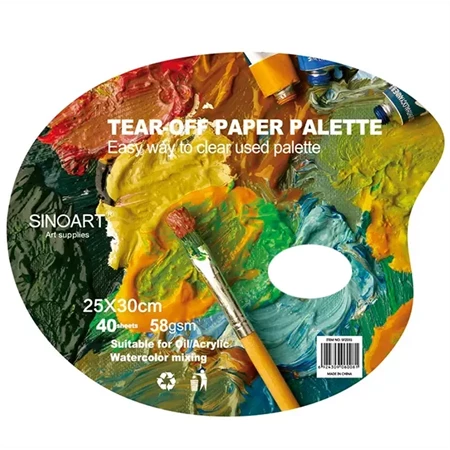 Festék paletta tömb SINOART tear-off papír 40lap ovális 25x30cm
