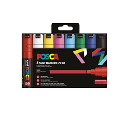 Filc UNI Posca PC-8K, 8db/csomag kék, zöld, világoskék, sárga, fehér, rózsaszín, piros, fekete 8mm