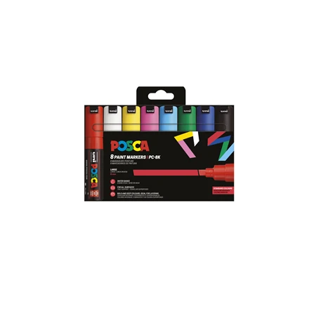 Filc UNI Posca PC-8K, 8db/csomag kék, zöld, világoskék, sárga, fehér, rózsaszín, piros, fekete 8mm