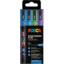 Filc UNI Posca PC-3ML, 4db/csomag hideg csillámló színek, kék, világoskék, zöld, lila