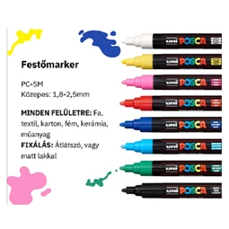 Filc UNI Posca PC-5M 8db/csomag fehér, sárga, rózsaszín, piros, kék, világoskék, zöld, fekete 1,8-2,5mm