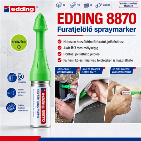 Filc furatjelölő EDDING 8870/1 max. 50mm mély, 3–13 mm átmérőjű furatokhoz, spraymarker neonzöld  szinű jel