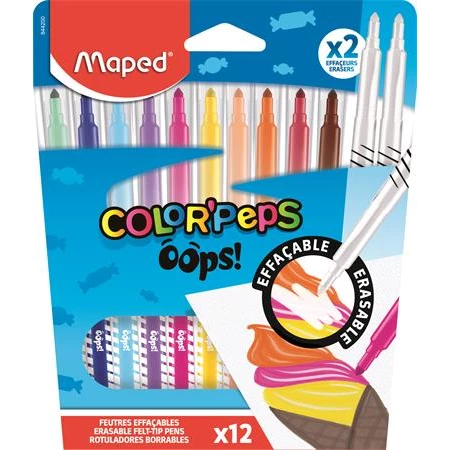 Filc készlet 10db-os MAPED Color`Peps Oops! 3,6 mm, 10db különböző szín+2db tintaeltávolító,törölhető
