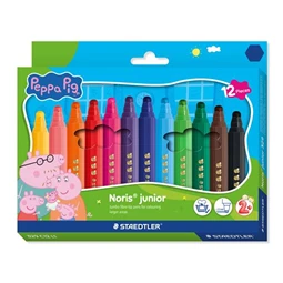 Filc készlet 12 db-os STAEDTLER „Noris® junior 329” 2,5 mm jumbo kimosható, Peppa malac minta, 12 szín