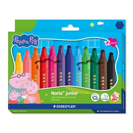 Filc készlet 12 db-os STAEDTLER „Noris® junior 329” 2,5 mm jumbo kimosható, Peppa malac minta, 12 szín