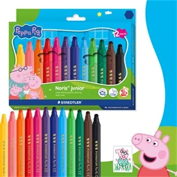 Filc készlet 12 db-os STAEDTLER „Noris® junior 329” 2,5 mm jumbo kimosható, Peppa malac minta, 12 szín