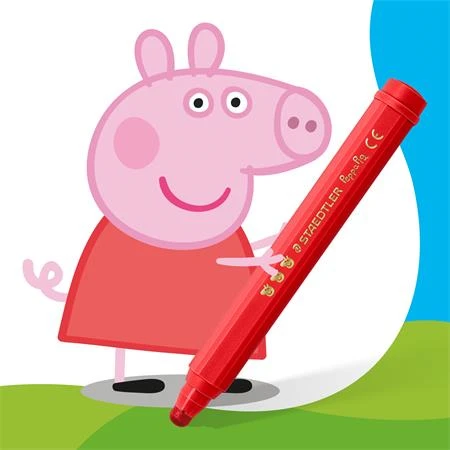 Filc készlet 12 db-os STAEDTLER „Noris® junior 329” 2,5 mm jumbo kimosható, Peppa malac minta, 12 szín