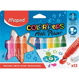 Filc készlet 12db-os MAPED Color`Peps Mini Power VASTAG 6,5 mm, nyomdázó kupakkal, kimosható