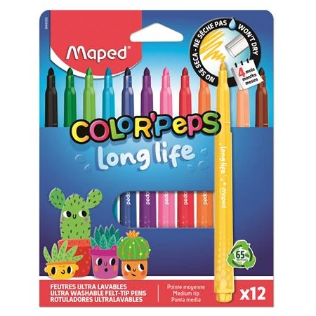 Filc készlet 12db-os MAPED Color Peps Long Life vonalvastagság: 3,7 mm, kimosható