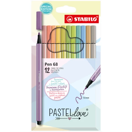 Filc készlet 12db-os STABILO Pen 68 Pastellove