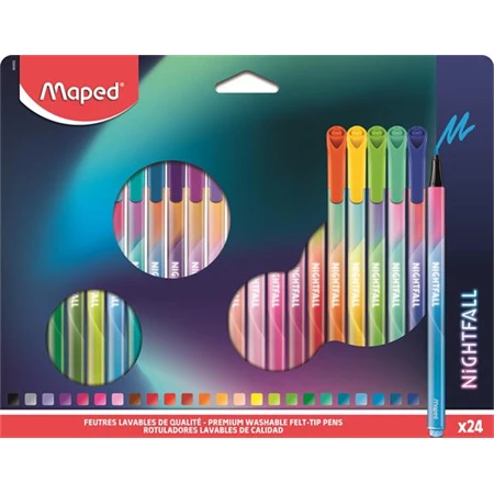 Filc készlet 24db-os MAPED, 2,5 mm-es hegy, kimosható Nightfall, 24 különböző szín