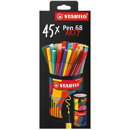 Filc készlet 45db-os STABILO Pen 68 ARTY hengeres fém dobozban, 1mm-es hegy