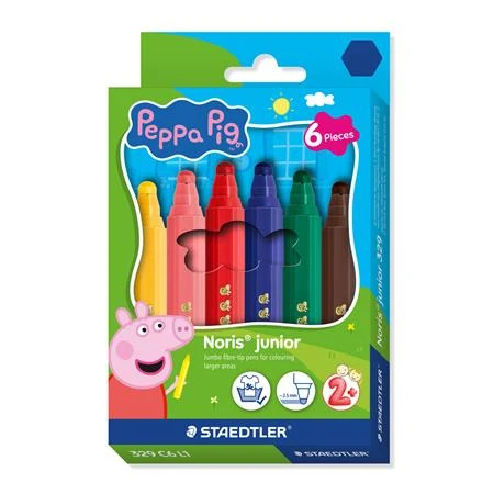 Filc készlet 6 db-os STAEDTLER „Noris® junior 329” 2,5 mm jumbo kimosható, Peppa malac minta, 6 szín