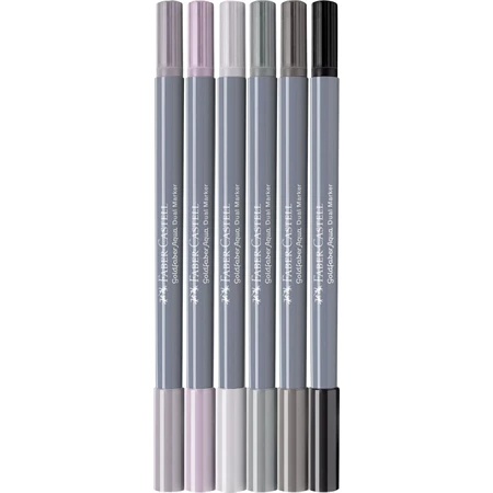 Filc készlet  6db-os GOLDFABER 0,4 tűfilc + ecset kétvégű akvarell filctoll, Szürke árnyalatai
