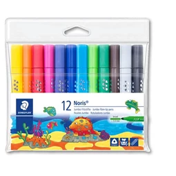 Filc készlet, STAEDTLER 3mm, háromszögletű, kimosható, Noris jumbo 328-B 12 különböző szín