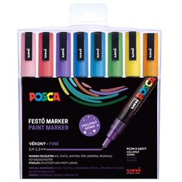 Filc készlet UNI Posca PC-3M Csillámos 8db/csomag, csillám narancs, zöld -világoskék -kék -lila -rózsaszín -piros -sárga