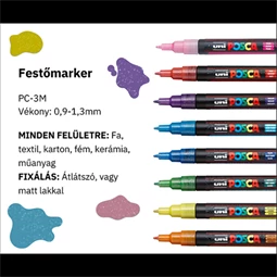 Filc készlet UNI Posca PC-3M Csillámos 8db/csomag, csillám narancs, zöld -világoskék -kék -lila -rózsaszín -piros -sárga