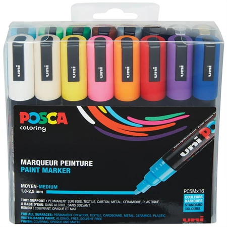 Filc készlet UNI Posca PC-5M 16db/csomag kúpos hegyű, 1,8-2,5 mm vastag filc