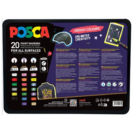Filc készlet UNI Posca vegyes Groovy 20db/csomag PC-1M 6db alapszín, PC-3ML 7db csillámló, PC-5M 7db: metál szín