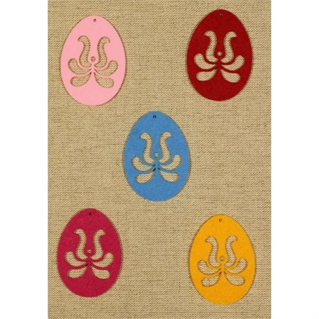 Filcfigura Tojás tulipán mintával, 5 db/cs, átm. kb.: 6 cm, 12db/csomag