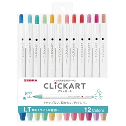 Filctoll ZEBRA 12db-os készlet Clickart nyomógombos 2mm kúphegy, vonalvastagság 0,6mm, világos színek