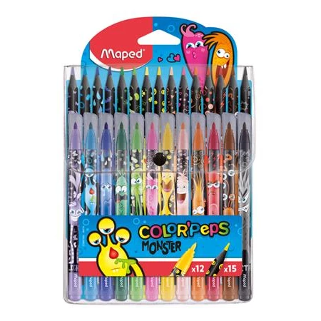 Színező készlet MAPED 27 darabos, 12db filc, 15db színes ceruza Color`Peps Monster mintával