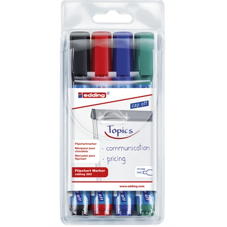 Flipchart marker készlet 4db-os EDDING 380 4 különböző szín, kerek hegy, 1,5–3 mm