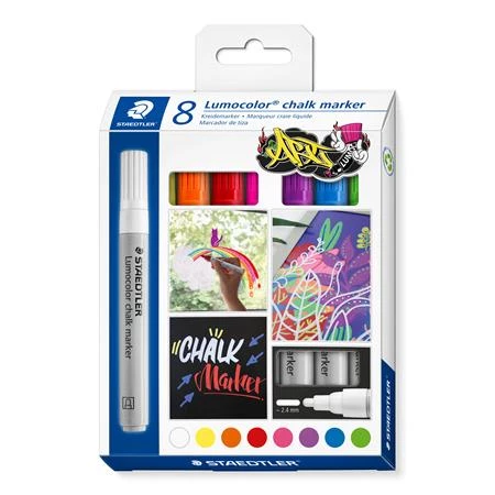 Folyékony krétamarker készlet 8db-os STAEDTLER Lumocolor 344, 2,4mm kúpos hegy