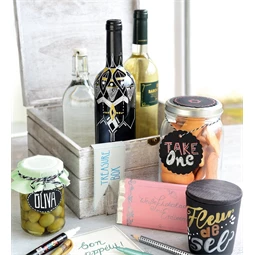 Folyékony krétamarker készlet, karácsonyi 4db/csomag UNI PWE-5M 1,8-2,5mm hegy fehér, fekete, arany, ezüst