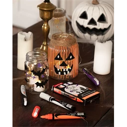 Folyékony krétamarker készlet, halloweeni 5db/csomag UNI PWE-5M 1,8-2,5mm hegy fekete, fehér, fl narancs és lila színek
