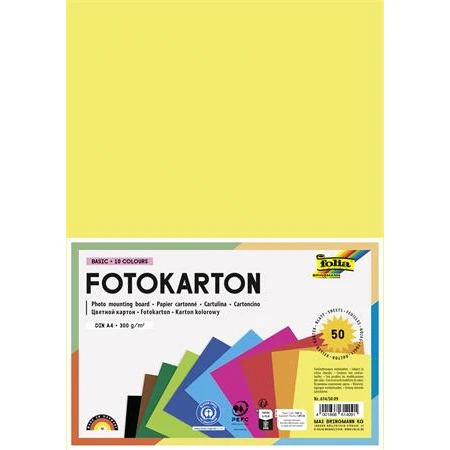 Fotókarton A/4 színes 300gr.  50db/csomag 10x5 lap, FOLIA, vegyes színek