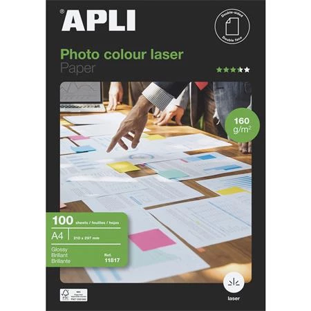 Fotópapír A/4 APLI Premium Laser 160gr, fényes, lézer, kétoldalas, 100lap/csomag