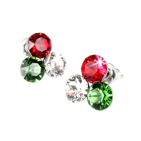 Fülbevaló, SWAROVSKI® piros-fehér-zöld kristállyal, 11mm, ART CRYSTELLA®