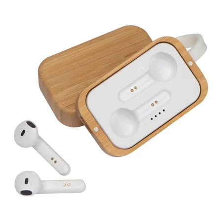 Fülhallgató Bluetooth bambusz dobozban 7,5 x 4,7 x 3,2cm